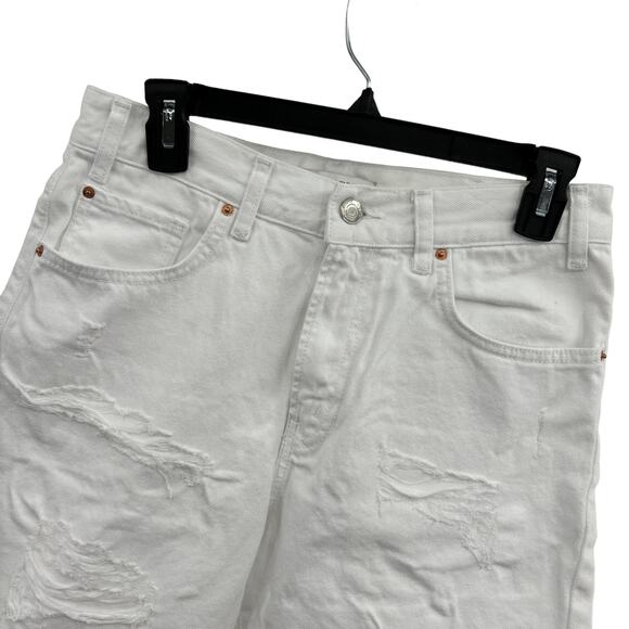Zara White Distressed Cotton Bermuda Shorts - Picture 3 of 11